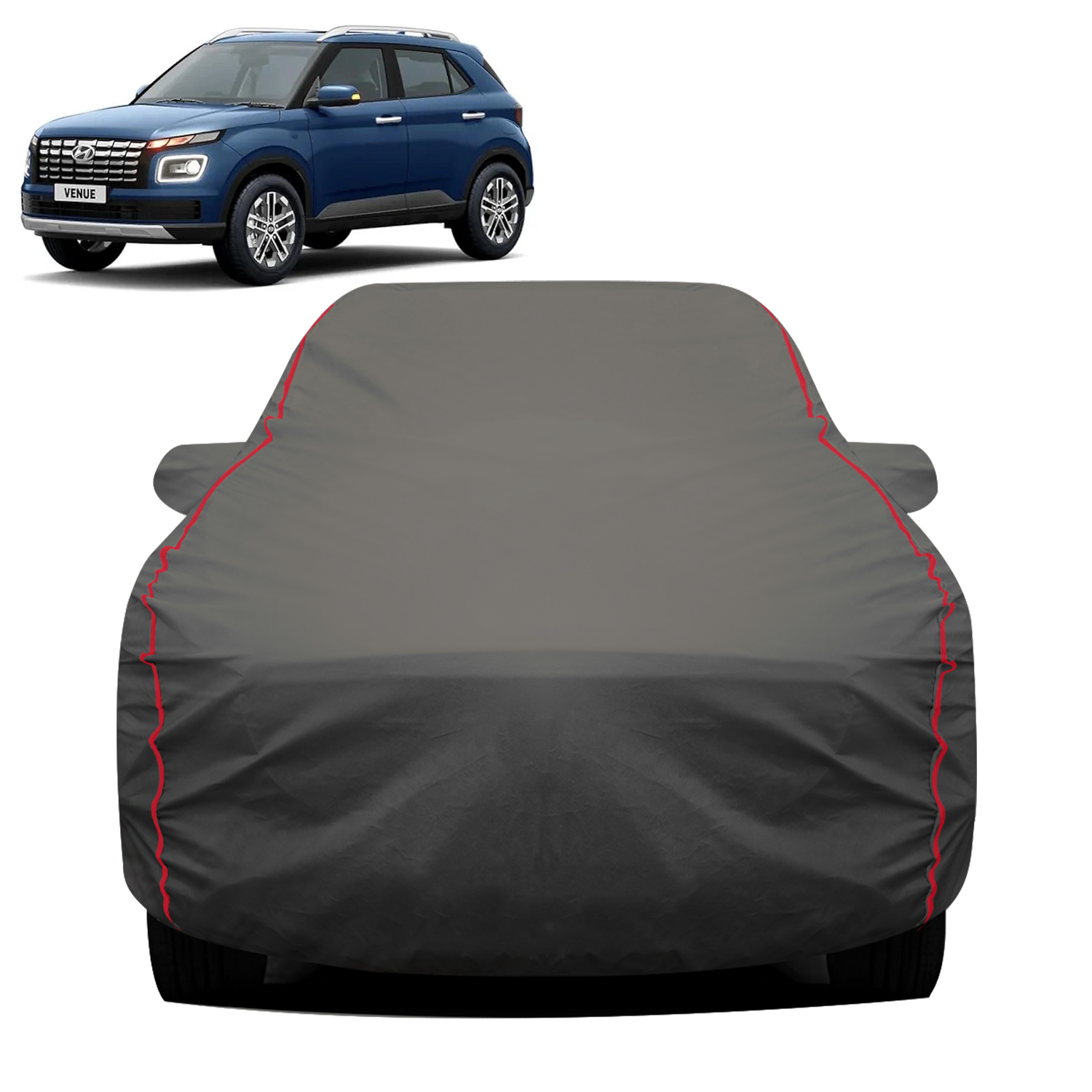 Carzex 2x2 Heavy Duty Red Border Car Body Cover Without Antenna For Hyundai Vennue